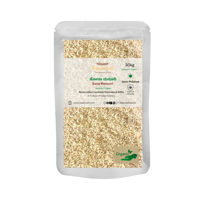 Organic Sona Masoori Rice Semi Polished by Rajamudi Organics