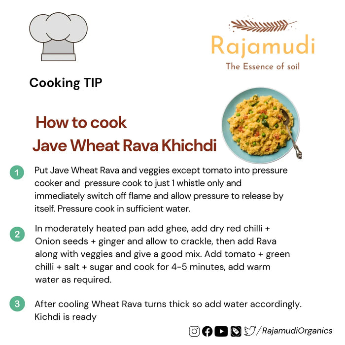 Organic Khapli Wheat Dalia | Java Godhi Rava - Rajamudi Organics