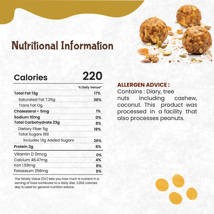 Rajamudi Dink Nutribites 500 gms | Dry Fruits & Seeds Ladoo | No Flavours added|No Preservatives|No Sugar | Contains Pumpkin Seeds, Pistachio, Nutmeg, Walnut, Dates | Nutritional Powerhouse