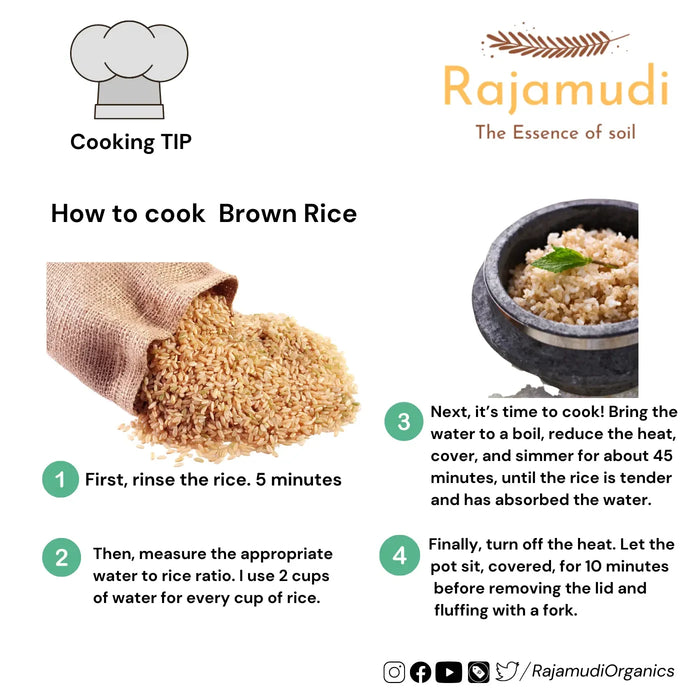 Organic Brown rice - SonaMasoori [Hand Pounded] by Rajamudi Organics