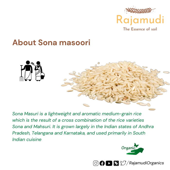 Organic Sona Masoori Rice by Rajamudi Organics