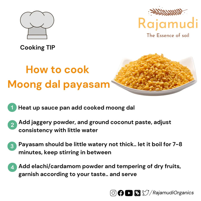 Organic Moong Dal / Split Green Gram Skinless / Hesaru bele By Rajamudi Organics