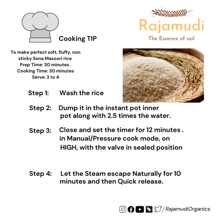 Organic Sona Masoori Rice Semi Polished by Rajamudi Organics